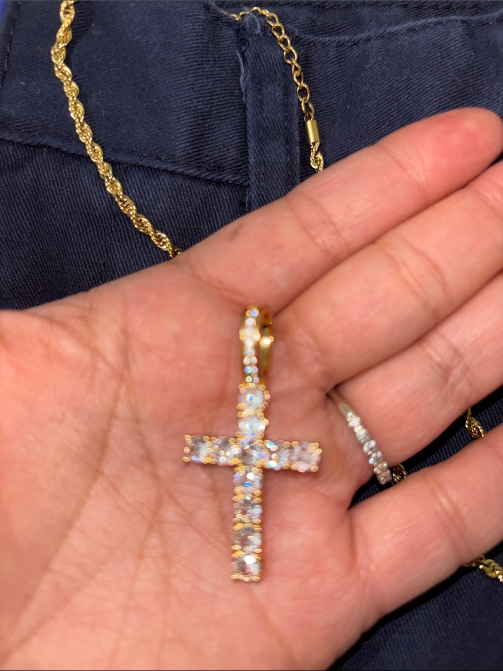Gold Cross Pendant Necklace with Zirconia- Women's Jewelry